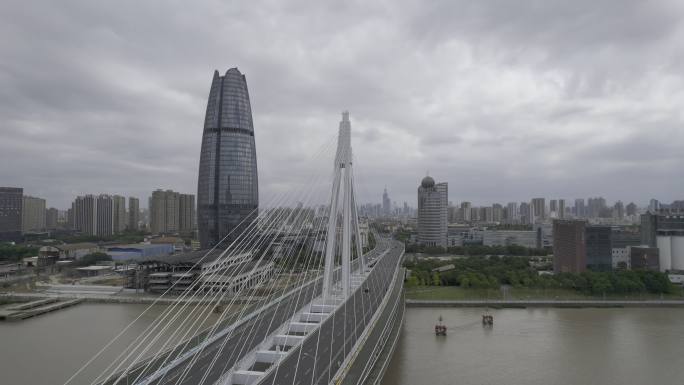 航拍宁波甬江老外滩玉米楼外滩大桥4K