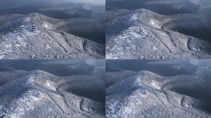 苏州缥缈峰山脉大雪航拍4K素材