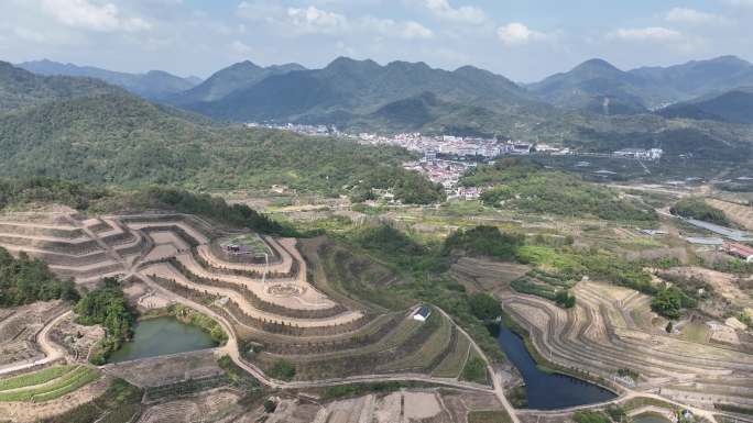 航拍浙江山区农村山地丘陵低坡缓坡土地整理