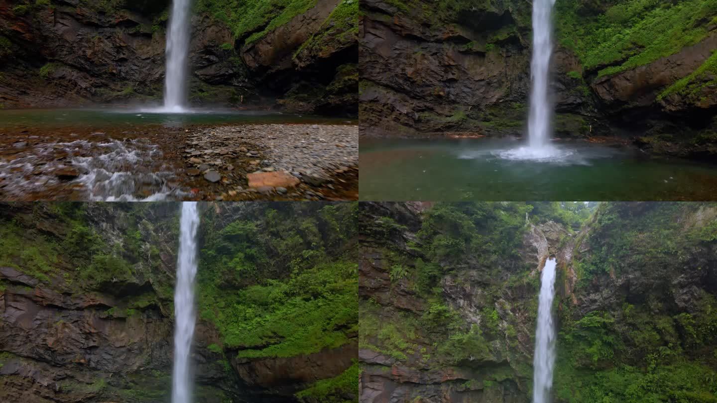 广西桂林深山峡谷瀑布航拍