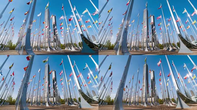 4K联合国 国际合作 各国旗帜 飘扬延时