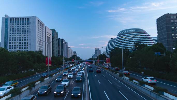 北京地标二环路车流SOHO建筑延时