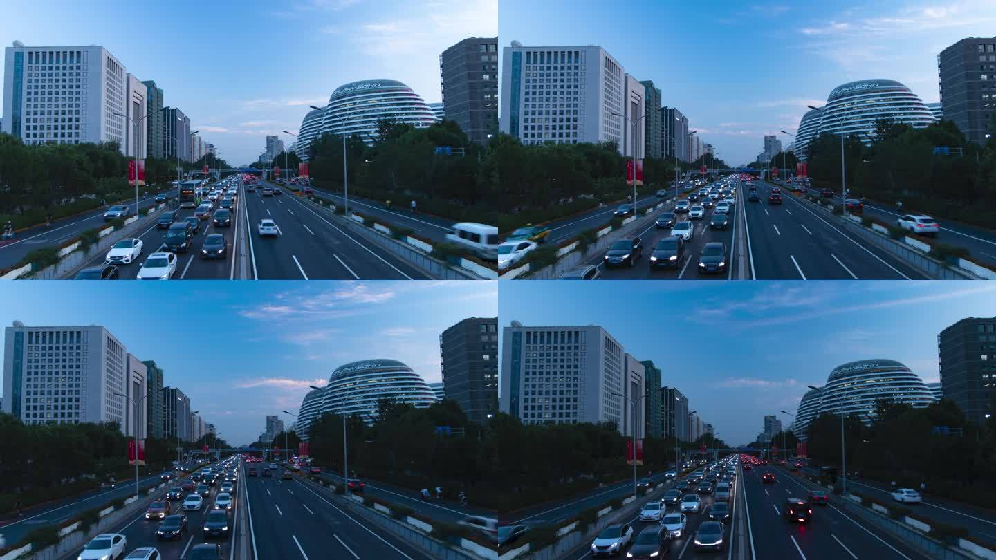 北京地标二环路车流SOHO建筑延时