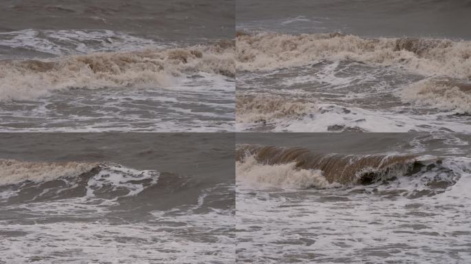 台风天沙滩海浪-慢镜头
