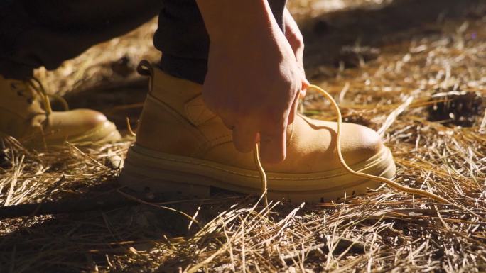 逆光系鞋带准备出发森林探险登山鞋户外运动