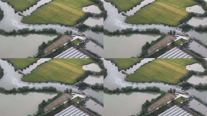 航拍江南浙江河道轮船漏油水面污染实拍素材