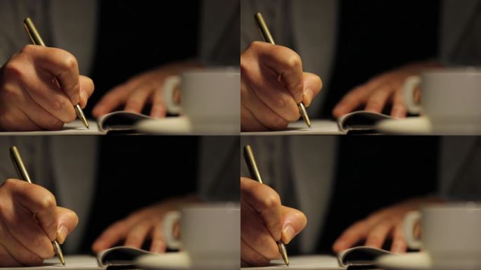 握笔在笔记本上写东西手部动作