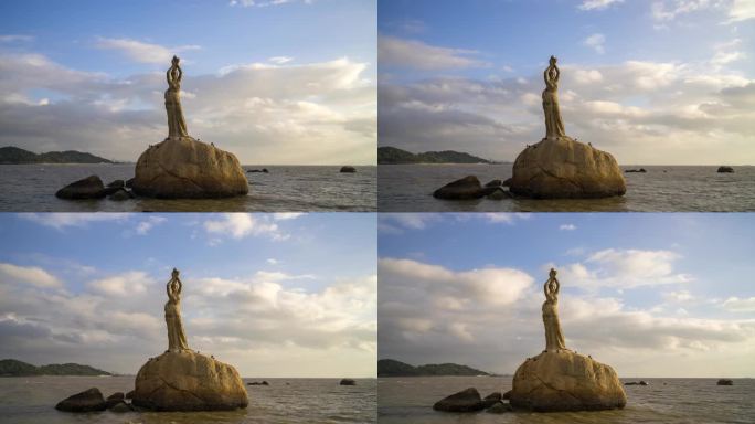 珠海渔女雕像珠海地标景点珠海渔女延时