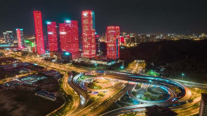 五象新区夜景立交横移延时4k