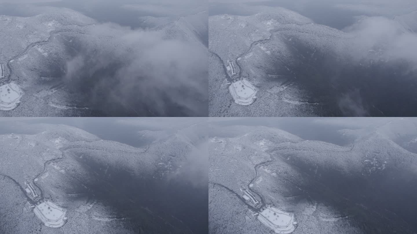 苏州缥缈峰山脉大雪航拍4K素材
