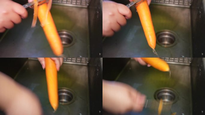 清洗胡萝卜削皮切胡萝卜丝胡萝卜片