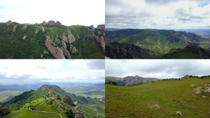 赤峰市克什克腾旗大青山航拍风景马群羊群