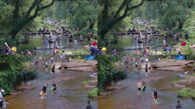 夏季清凉一下小朋友在河里玩水