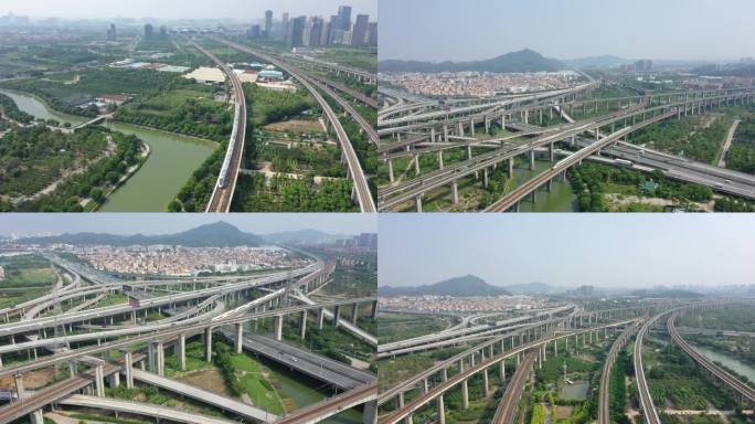 4K航拍广深港高铁、广珠城际铁路动车运行