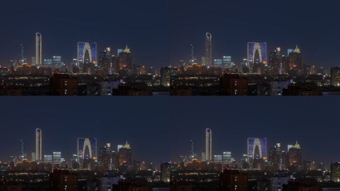 4k延时城市天际线夜景，远眺苏州工业园