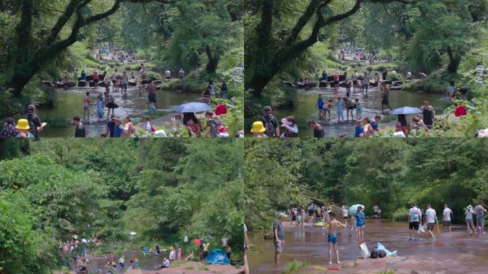 夏季河里玩水嬉戏避暑纳凉