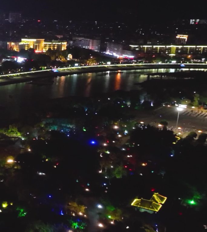 高清竖屏航拍桂林荔浦城市最美夜景