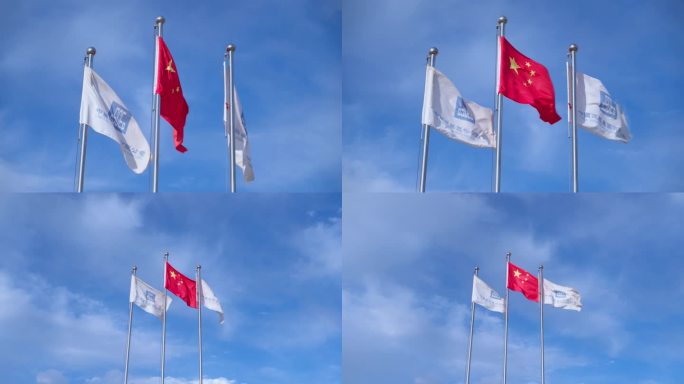 迎风飘扬的中国建筑旗帜