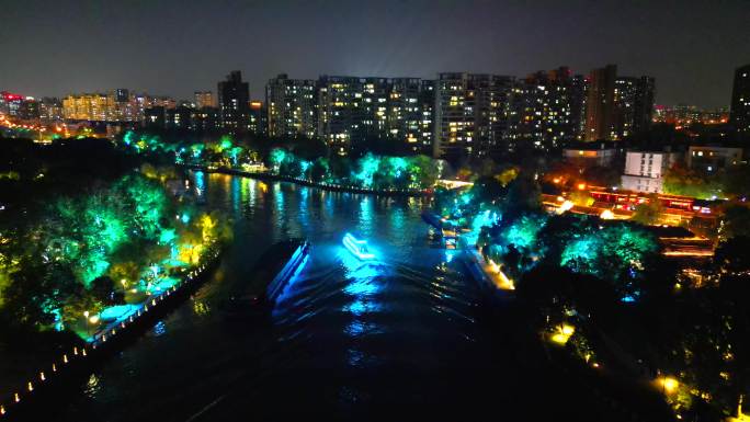 航拍京杭大运河夜景