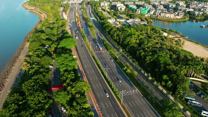 4K早晨的深圳公路车辆