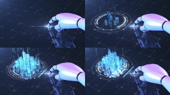 未来科技机器手操控界面全息城市人工智能C