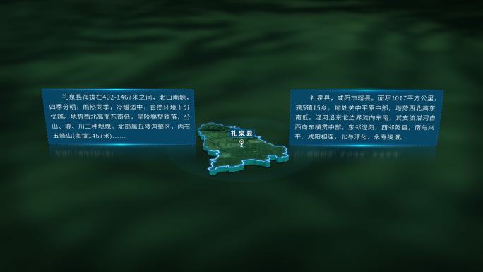 4K大气咸阳市礼泉县地图面积人口信息展示