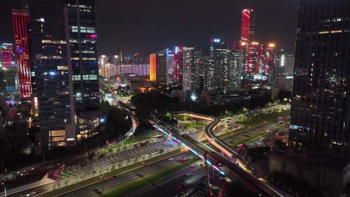 深圳南山区后海建筑群夜景航拍