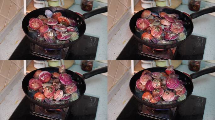 煮制小红贝处理小海鲜扇贝