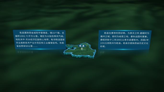 4K大气咸阳市乾县地图面积人口信息展示