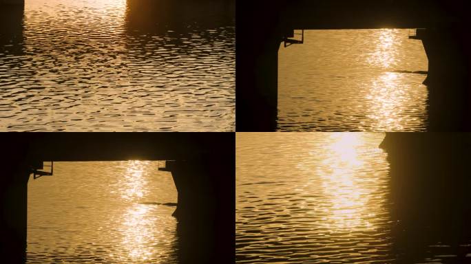 唯美夕阳下的黄金水面