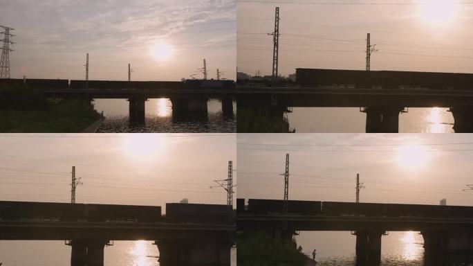 傍晚阳光下的载货火车