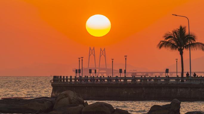 珠海菱角咀港珠澳大桥中国结日出延时4K