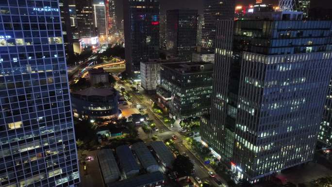 深圳南山区建筑群夜景航拍