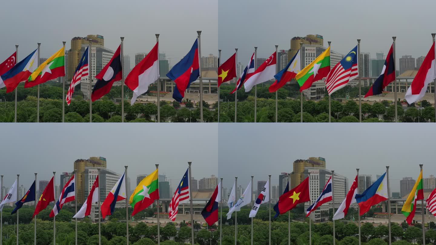 4K航拍东盟十国国旗