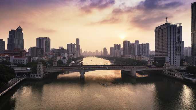 广州珠江边人民桥日出延时
