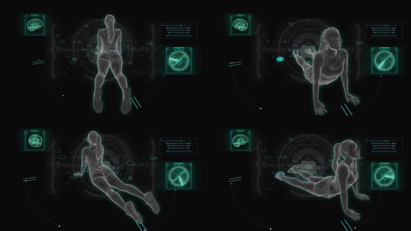 HUD科技界面瑜伽动作展示素材