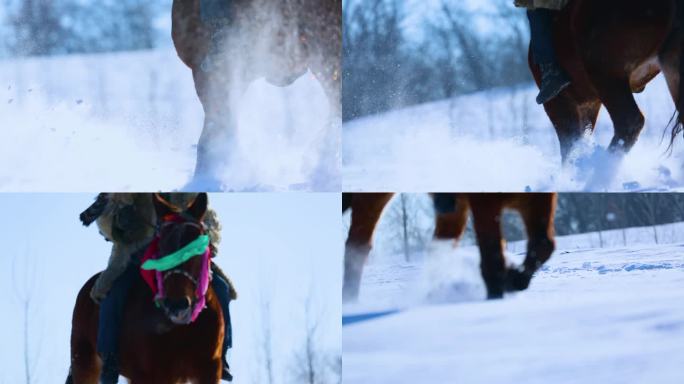 历史再现 白雪皑皑 古人骑马 蓝天白云