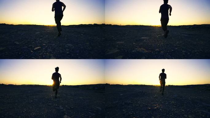 男人黄昏时分在户外跑步-运动锻炼身体追光