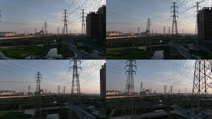 城市电塔傍晚铁塔工业用电城市用电