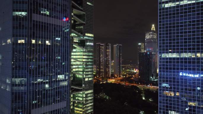 深圳南山区百度国际大厦夜景航拍