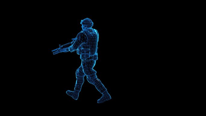 蓝色科技线条野战士兵持枪走路通道素材