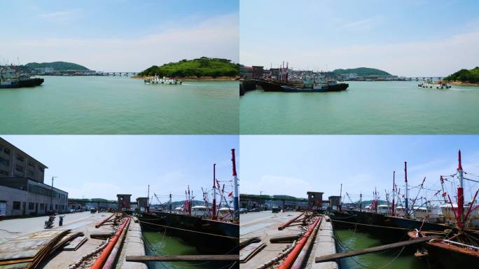 渔船出海 经济发展 港口码头 蓝天白云
