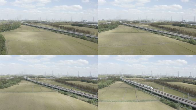 4K原素材-航拍行驶在田野上的高铁5