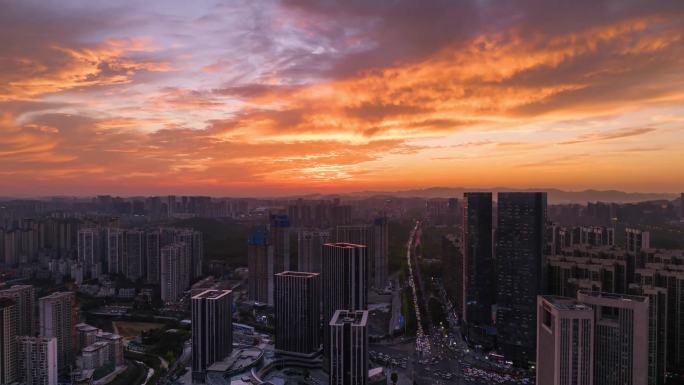 城市的落日霞光和流云车流延时（4K）