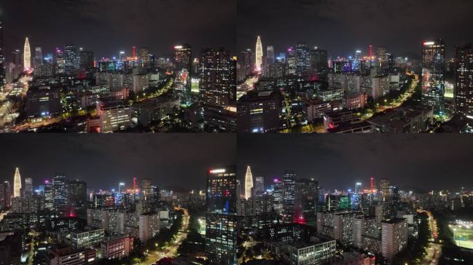 深圳南山区建筑群夜景航拍