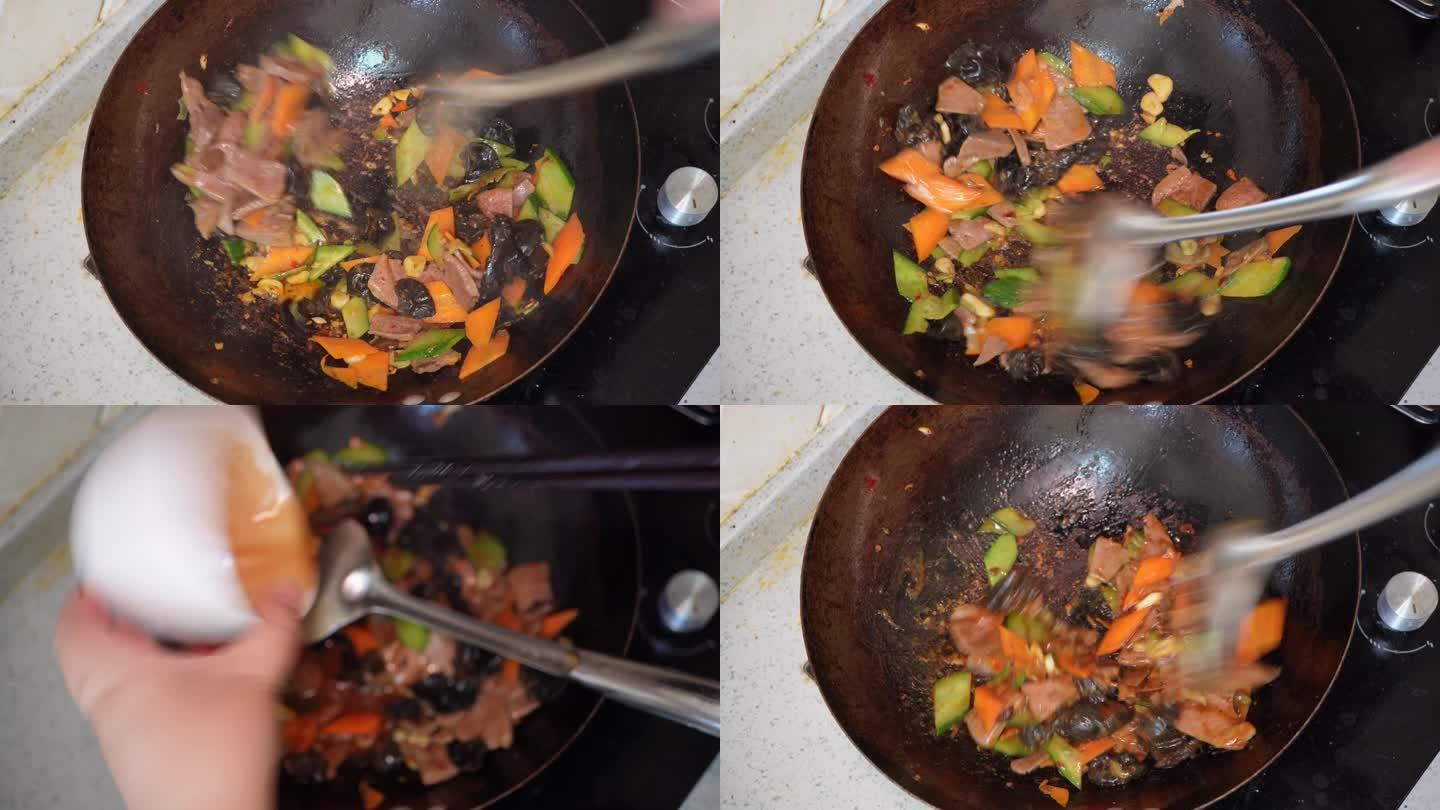 油锅炒制熘肝尖家常菜制作过程