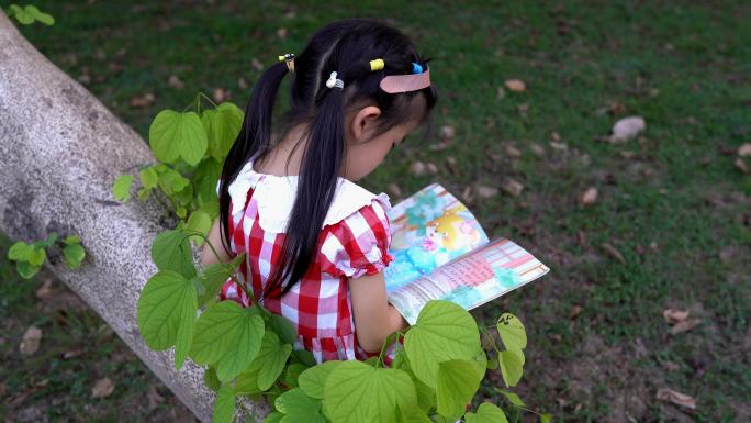 小女孩 看书 学习 学生 儿童 绘本