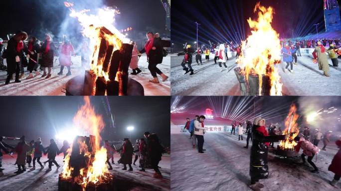 雪地上的篝火晚会