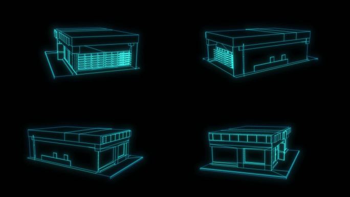 蓝色全息线框商店三维素材带通道