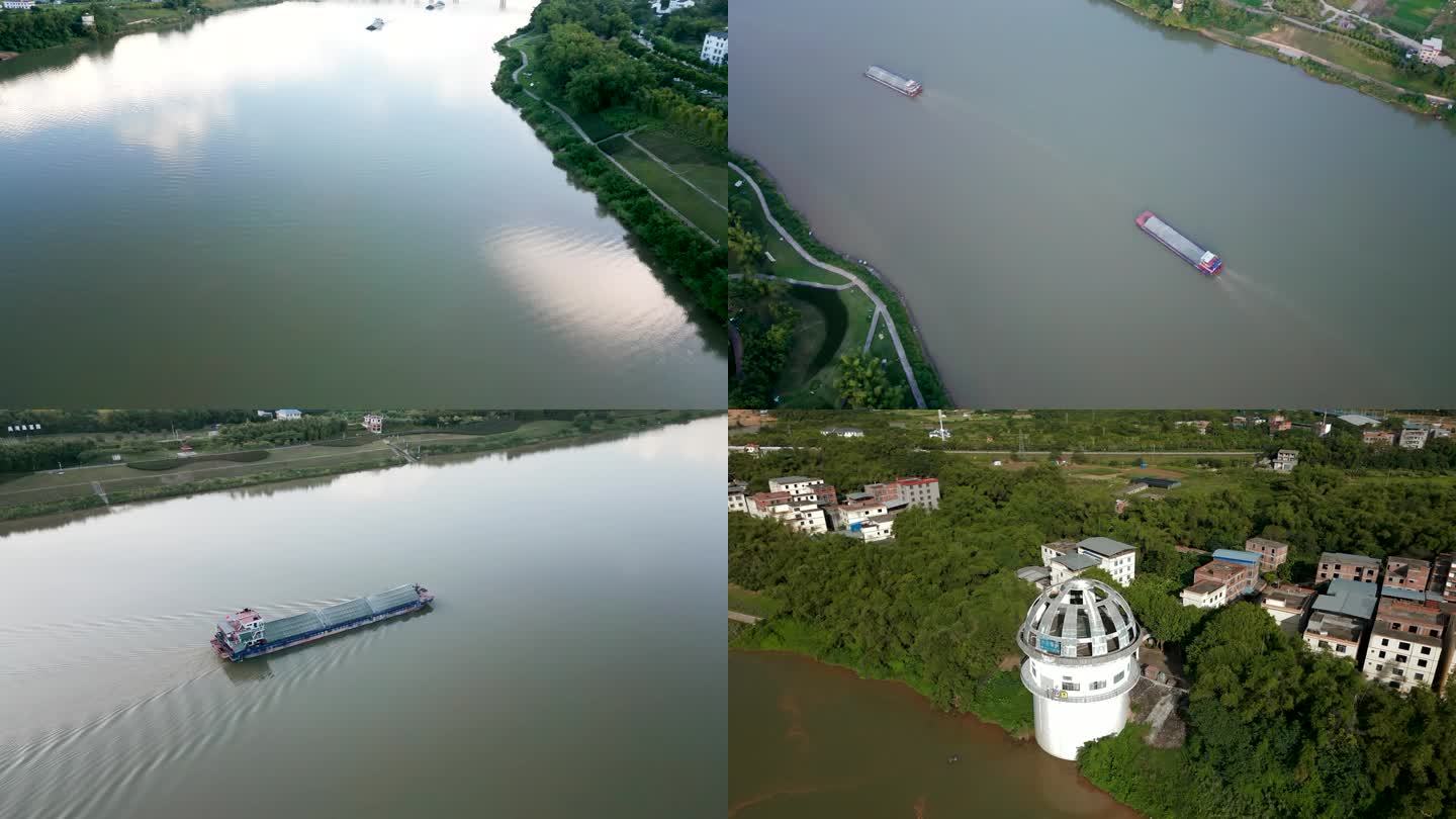 南宁邕江河道货船沿岸风光航拍视频素材